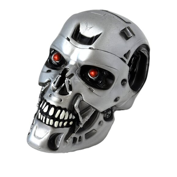 Terminator Style Small Silver Skull Figurine 4.5” x 4” x 4” - Picture 2 of 9